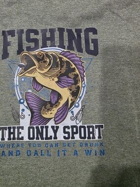 Gildan Green Tee with Purple-Accented Fishing Graphic